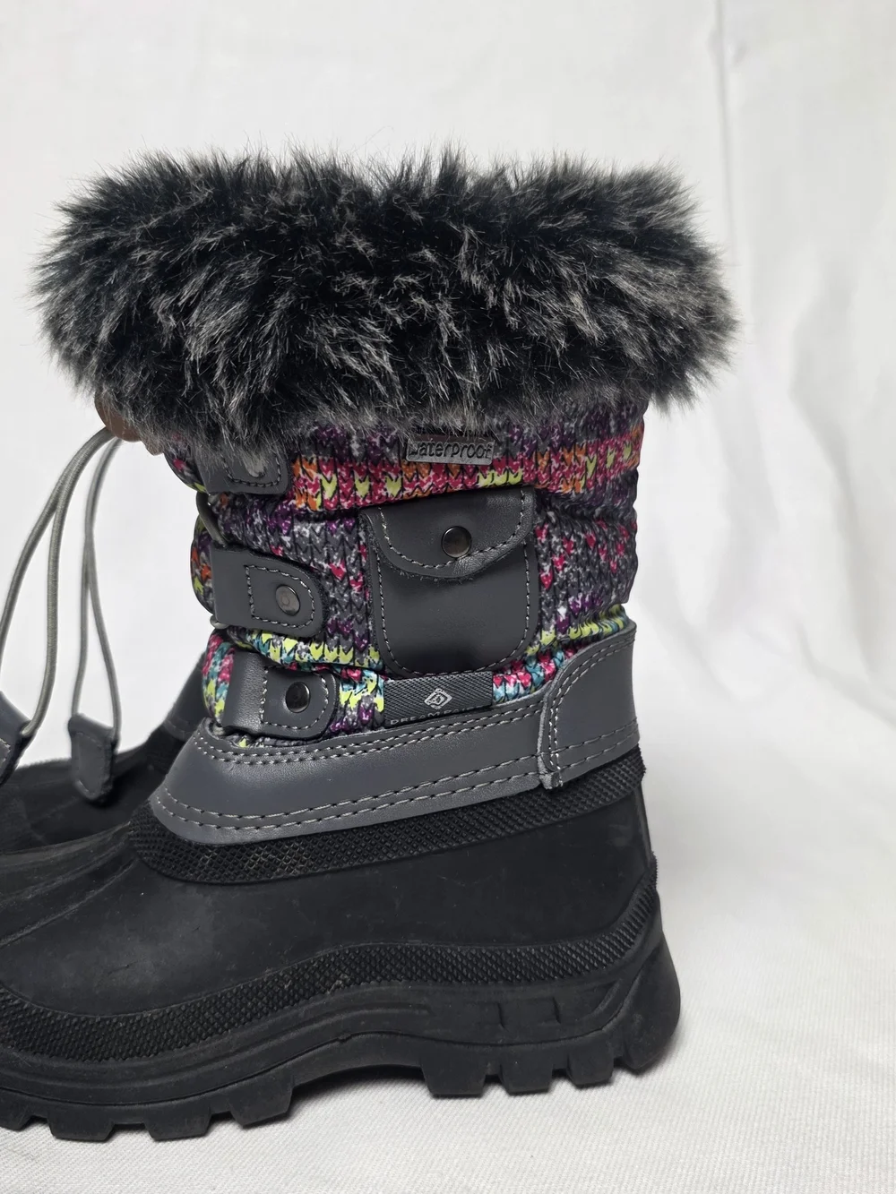 Dream Pairs Girls Gray & Multicolor Knit Faux-Fur Insulated Snow Winter Boots